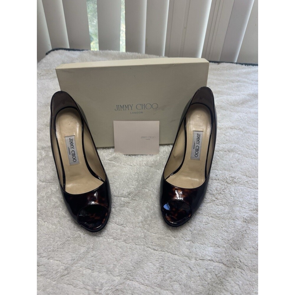 Pre-owned Jimmy Choo Tortoise Luna Peep-toe Pumps Heels EU39.5 W/Box